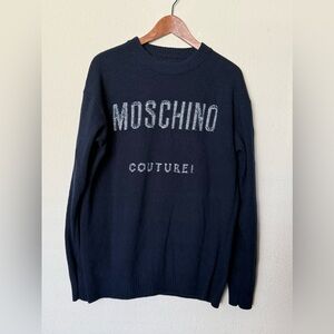 NWT Moschino Mens Navy blue Crewneck Sweater Size Large/50